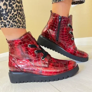 Waldläufer Ladies Red Patent Laced/Zip Ankle Boot FLORENZ 711801
