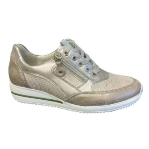 Waldläufer Ladies Silver/Taupe Leather Lightweight Laced/Zip Trainer 980008
