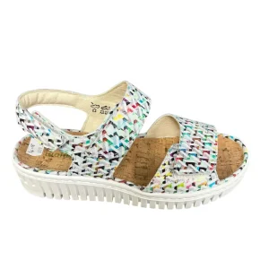 Waldläufer Ladies Stone/Multi Leather Velcro Straps Sandal WILLOW 955001