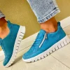 Waldläufer Ladies Turquoise Suede Leather Bungee Laced/Zip Trainer BIRDY 916003