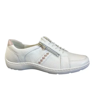 Waldläufer Ladies White/Apricot Leather Lightweight Laced/Zip Trainer 496054