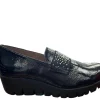 Wonders Ladies Black Patent Leather Wedge Loafer Shoe C-33158