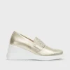 Wonders Ladies Gold Platinum Glitter Wedge Slip-On Shoe G-6605
