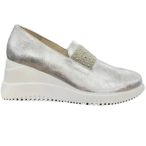 Wonders Ladies Silver Glitter Wedge Slip-On Shoe G-6605