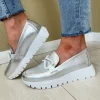 Wonders Ladies Silver Metallic Chain Loafer Shoe A-2480