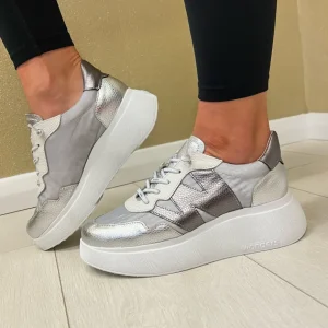 Wonders Silver/Mesh/Metal Combination Bungee Lace Slip-On Trainer A-3622