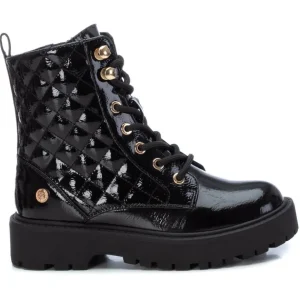 XTI Kids Black Patent Laced/Zip Ankle Boot 150104