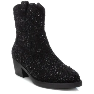 XTI Ladies Black Embellished Block Heeled Cowboy Boot 143116