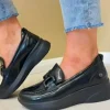 XTI Ladies Black Patent Lightweight Chain Loafer Shoe 143426