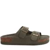 XTI Ladies Khaki Faux Suede Buckles Mule Sandal 142552