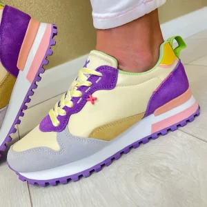 XTI Ladies Lemon/Multi Combination Laced Trainer 144079