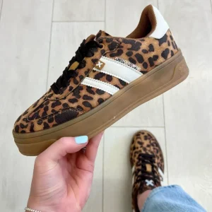 XTI Ladies Leopard Combination Flatform Laced Trainer 143644