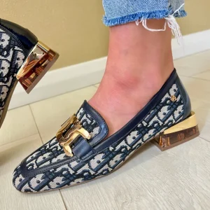 Zanni & Co Cobalt/Navy Mix Block Heel Chain Loafer Shoe LAOCAI PIPE