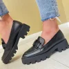 Ara Ladies Black Leather Chain Loafer Shoe OXFORD-21703