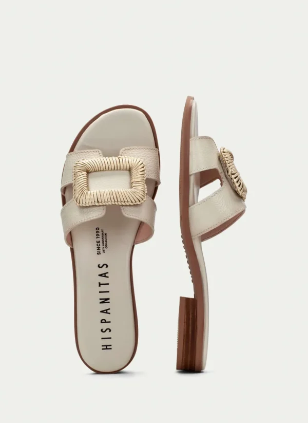 Hispanitas Ladies Beige Leather Mule Slider Sandal 253881