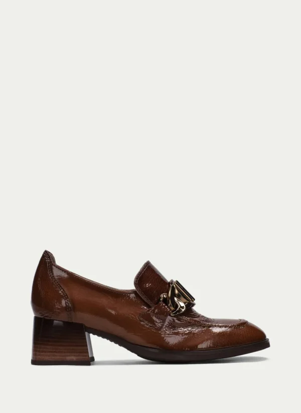 Hispanitas Ladies Tan Patent Chain Block Heel Shoe 232992