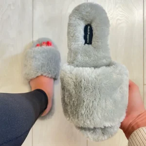 Hush Puppies Ladies Grey Warm Lined Mule Slippers PRUE