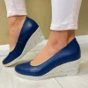 Jose Saenz Navy Leather Espadrille Wedge Loafer Shoe 6019-BG