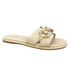 Lotus Ladies Off White Diamante Chain Flat Slider Sandal FANO