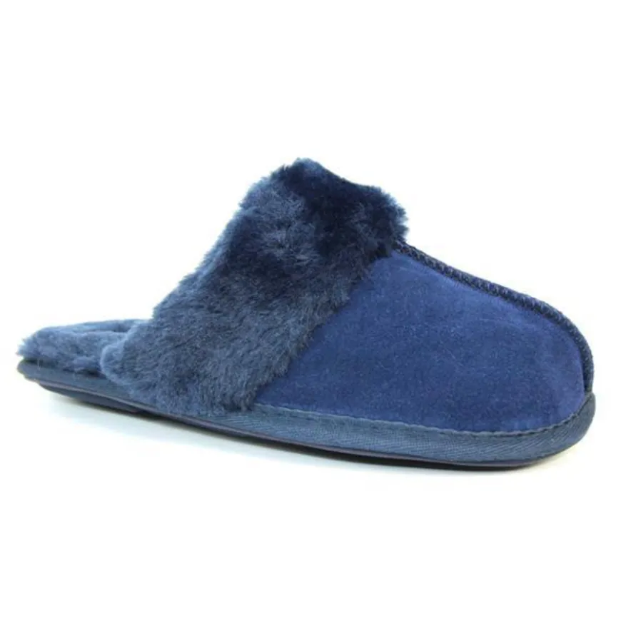 lunar_navy_suede_warmline_0.webp Lunar Navy Suede Warm-Lined Mule Slippers RAPSODY KLD400 BL