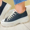 Refresh Ladies Black Canvas Chunky Sole Laced Trainer 172564