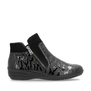 Remonte Ladies Black Patent/Leather Twin-Zip Ankle Boot R7677-03