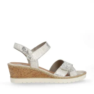 Remonte Ladies Gold Combination Velcro Straps Wedge Sandal R6252-91