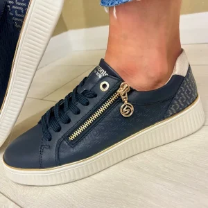 Remonte Ladies Navy Leather Combination Laced/Zip Trainer D2E00-14