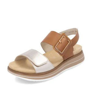 Remonte Ladies Tan/Light Gold Velcro Straps Comfort Sandal D1J53-22