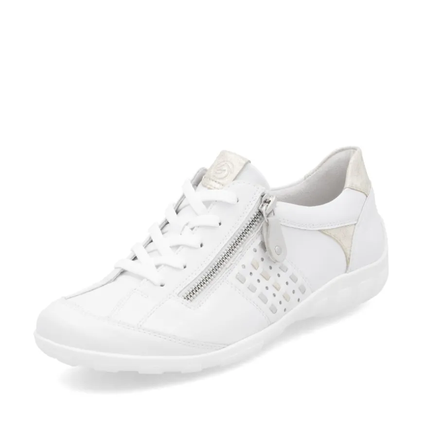 remonte_ladies_whitegold__0.webp Remonte Ladies White/Gold Leather Laced/Zip Trainer R3404-82