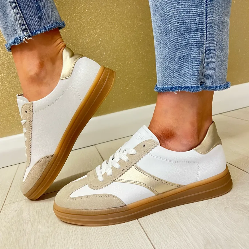 remonte_ladies_whitegold__2.webp Remonte Ladies White/Gold Suede/Leather Laced Trainer D2C01-81