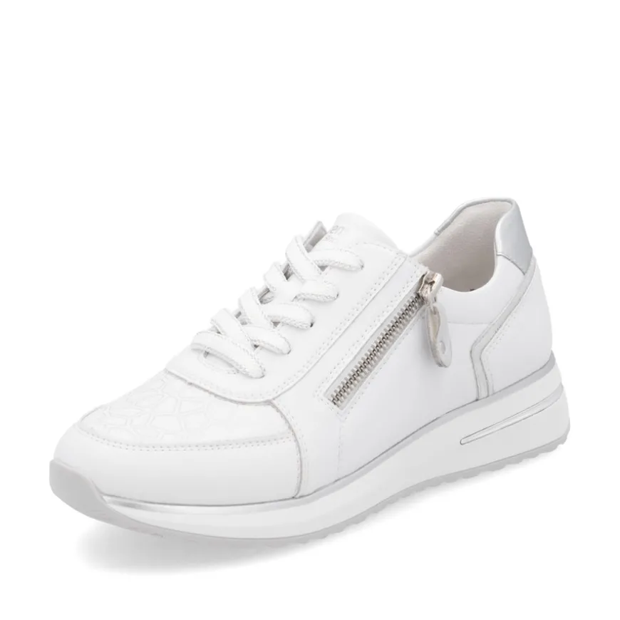 remonte_ladies_whitesilve_0.webp Remonte Ladies White/Silver Lightweight Laced/Zip Trainer D1G10-80