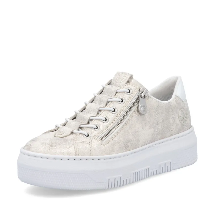 rieker_ladies_beigegold_l_0.webp Rieker Ladies Beige/Gold Lightweight Bungee Lace/Zip Trainer M1953-60