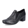 Rieker Ladies Black Leather Elasticated Slip-On Block Heel Shoe 41657-00