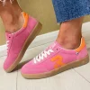 Rieker Ladies Evolution Pink Suede Leather Laced Trainer W2200-31
