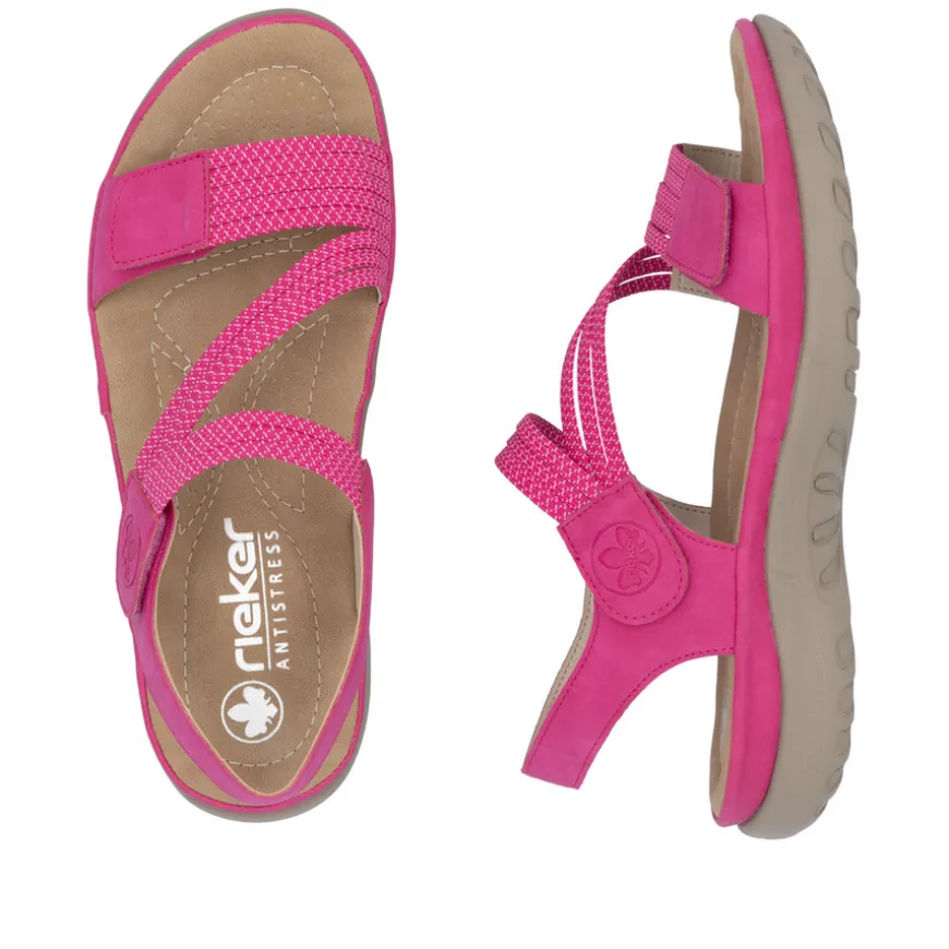 rieker_ladies_pink_crosso_1.webp Rieker Ladies Pink Crossover Velcro Straps Sandal 64870-31