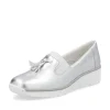 Rieker Ladies Silver Metallic Tasseled Wedge Loafer Shoe 53751-90