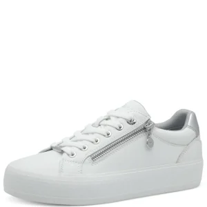 S.Oliver Ladies White/Silver Laced/Zip Trainer 23600-42 100