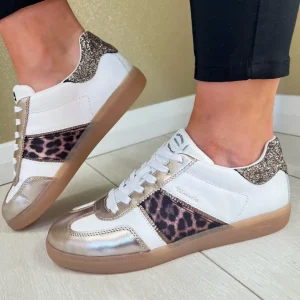 Tamaris Leopard/Gold Combination Gum Sole Trainer 23624-43-329