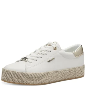 Tamaris White/Gold Combination Laced Trainer 23713-42-190