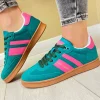 Teddy Smith Ladies Green Combination Suede Leather Laced Trainer 120007