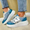 Wonders Blue/Aqua Mesh/Silver Bungee Lace Slip-On Trainer A-3622