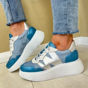 Wonders Blue/Aqua Mesh/Silver Bungee Lace Slip-On Trainer A-3622