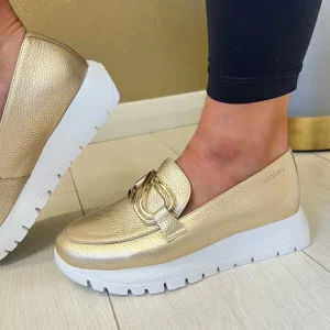 Wonders Ladies Gold Leather Chain Loafer Shoe A-2462
