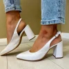 Wonders Ladies Off White Patent Sling-Back Block Heel Sandal M-5802