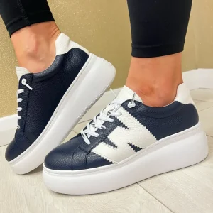 Wonders Navy/Off White Combination Bungee Lace Slip-On Trainer A-2670