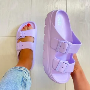 XTI Ladies Violet/Lilac Buckles Mule Sandal 142550